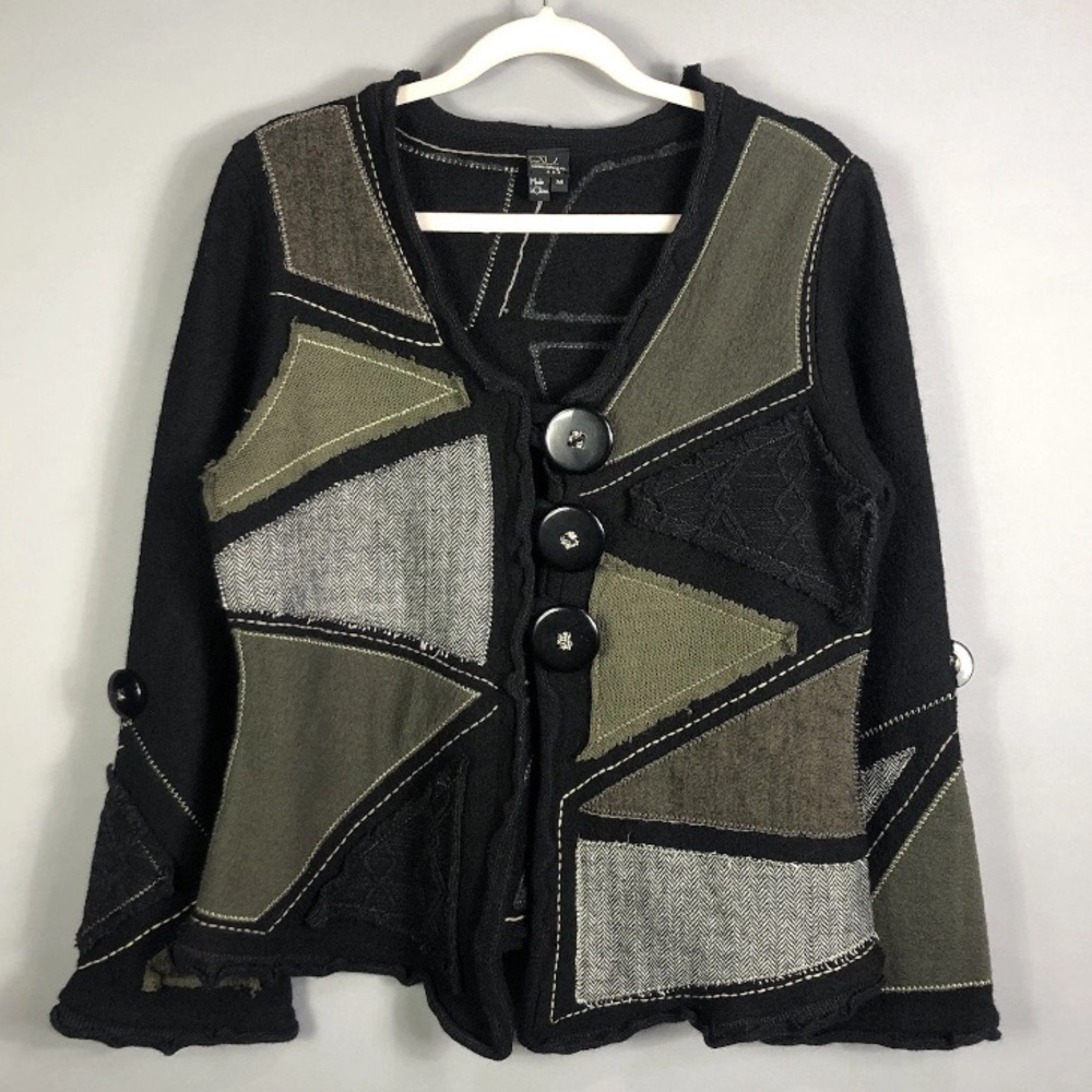 Covelo Patchwork Button-Up Wool Blend Cardigan Sw… - image 1
